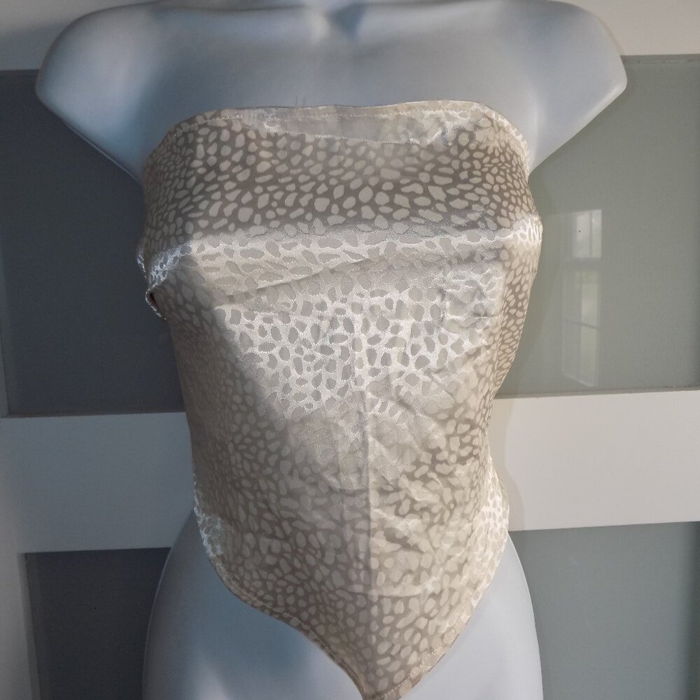 Shein Ivory Animal Print Bandeau Tie Halter Top Size L Women's NWOT